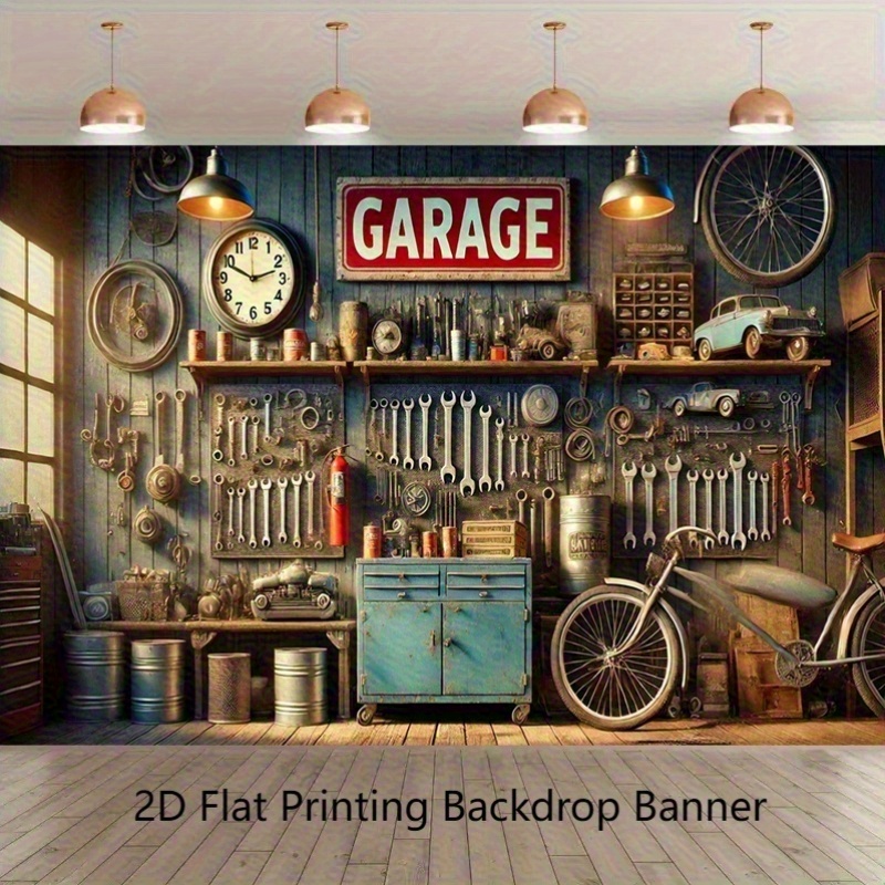 Workshop Tools Wallpaper - Painel de Fundo Industrial para Garagem,